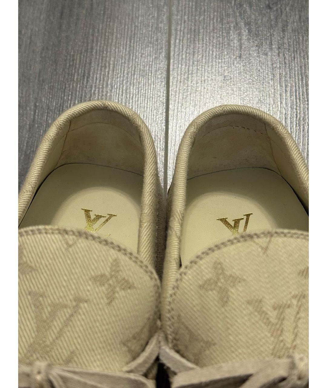 LOUIS VUITTON Бежевые текстильные мокасины, фото 6
