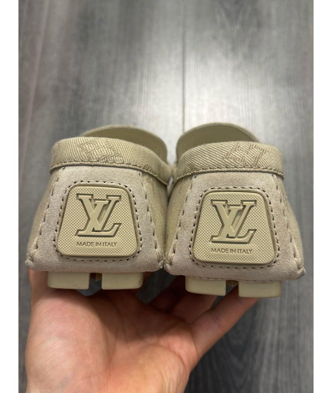 LOUIS VUITTON Бежевые текстильные мокасины, фото 4