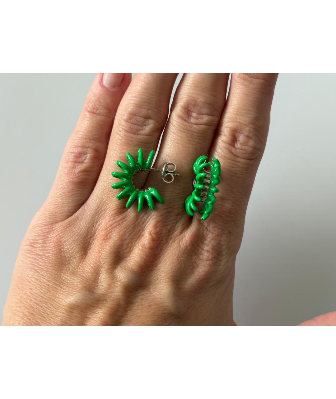 BOTTEGA VENETA Зеленые серебряные серьги, фото 3