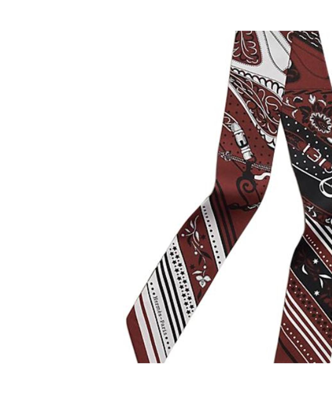 HERMES Бордовый шелковый шарф, фото 2