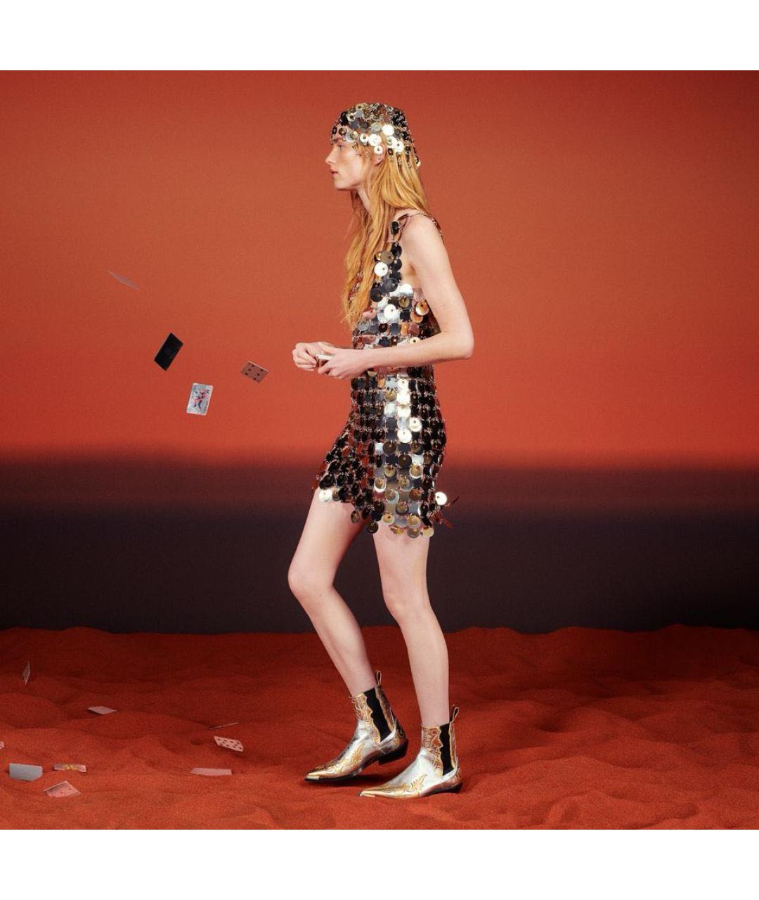 PACO RABANNE Серебряное коктейльное платье, фото 3