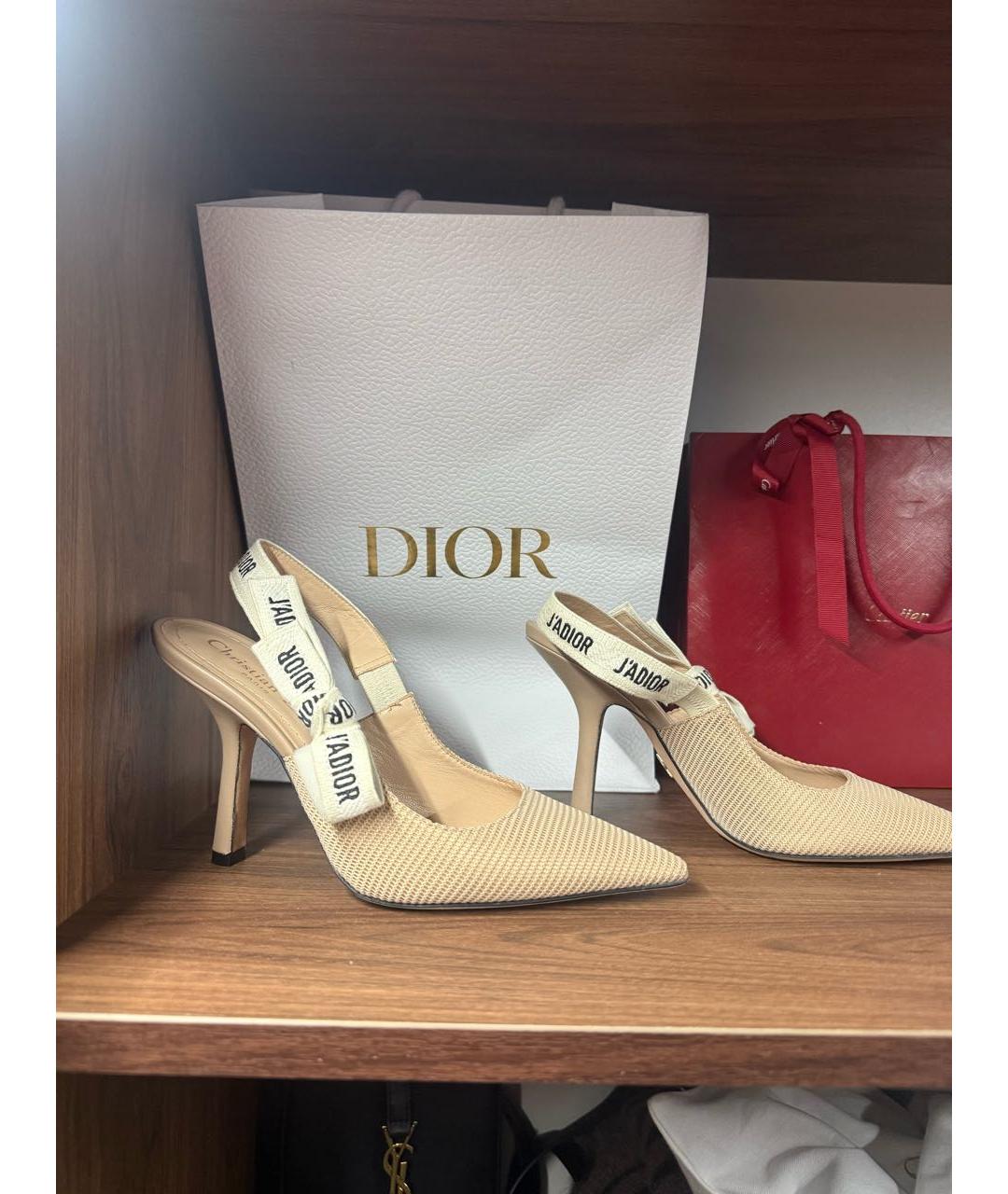 CHRISTIAN DIOR Бежевые текстильные туфли, фото 4