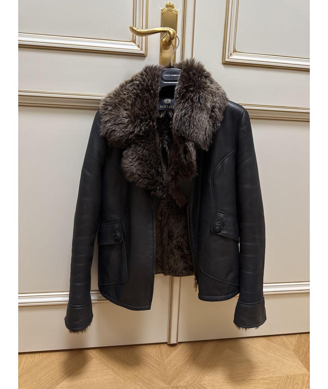 VERSACE Черная кожаная дубленка, фото 7