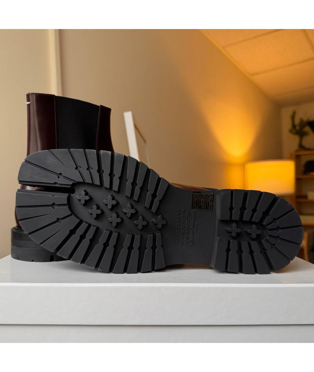 MAISON MARGIELA Бордовые кожаные высокие ботинки, фото 7
