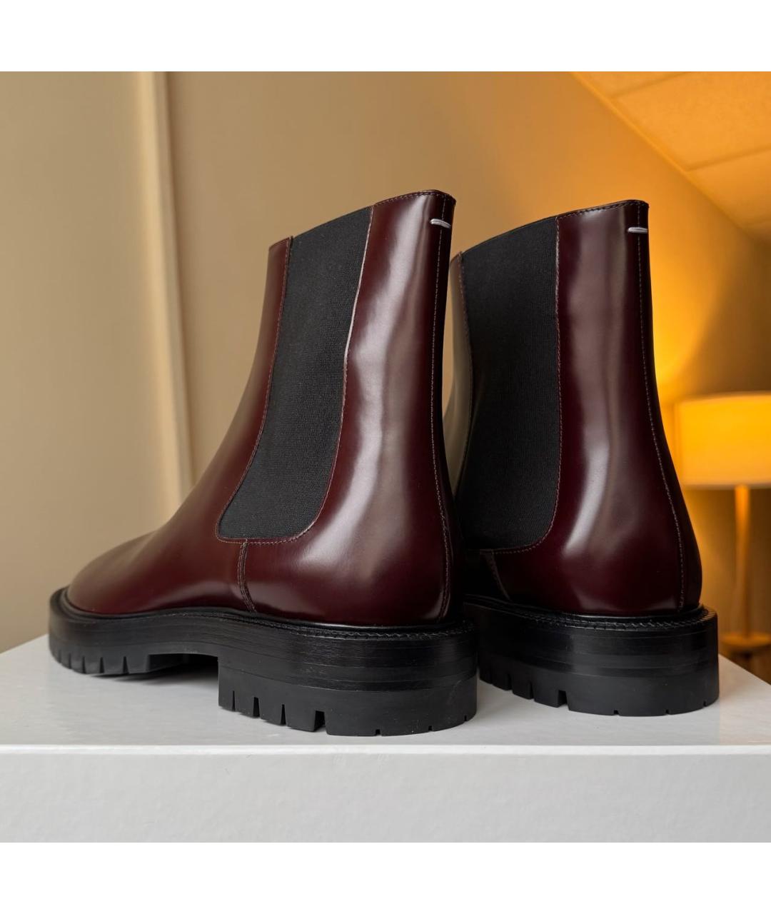 MAISON MARGIELA Бордовые кожаные высокие ботинки, фото 5