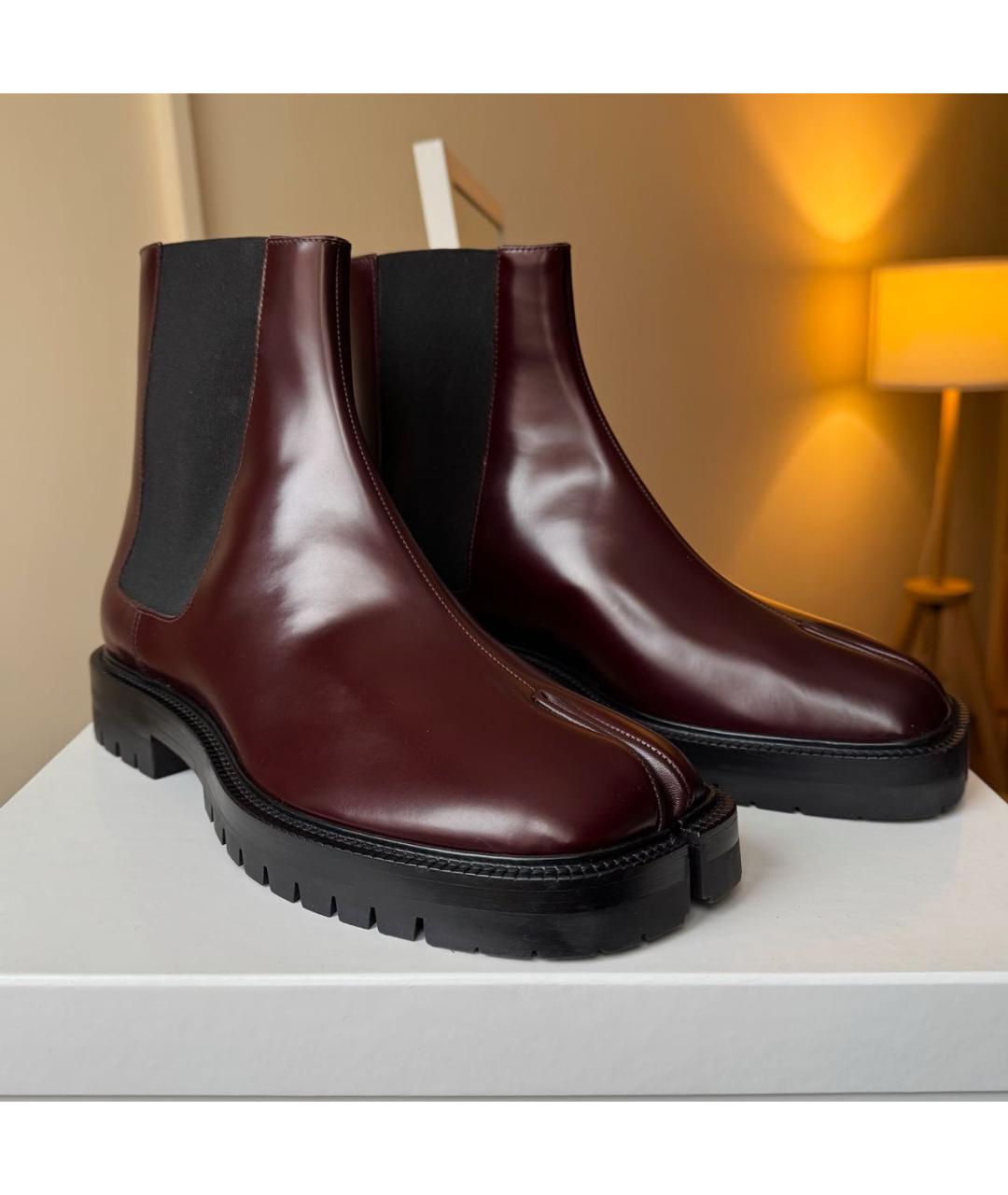 MAISON MARGIELA Бордовые кожаные высокие ботинки, фото 2