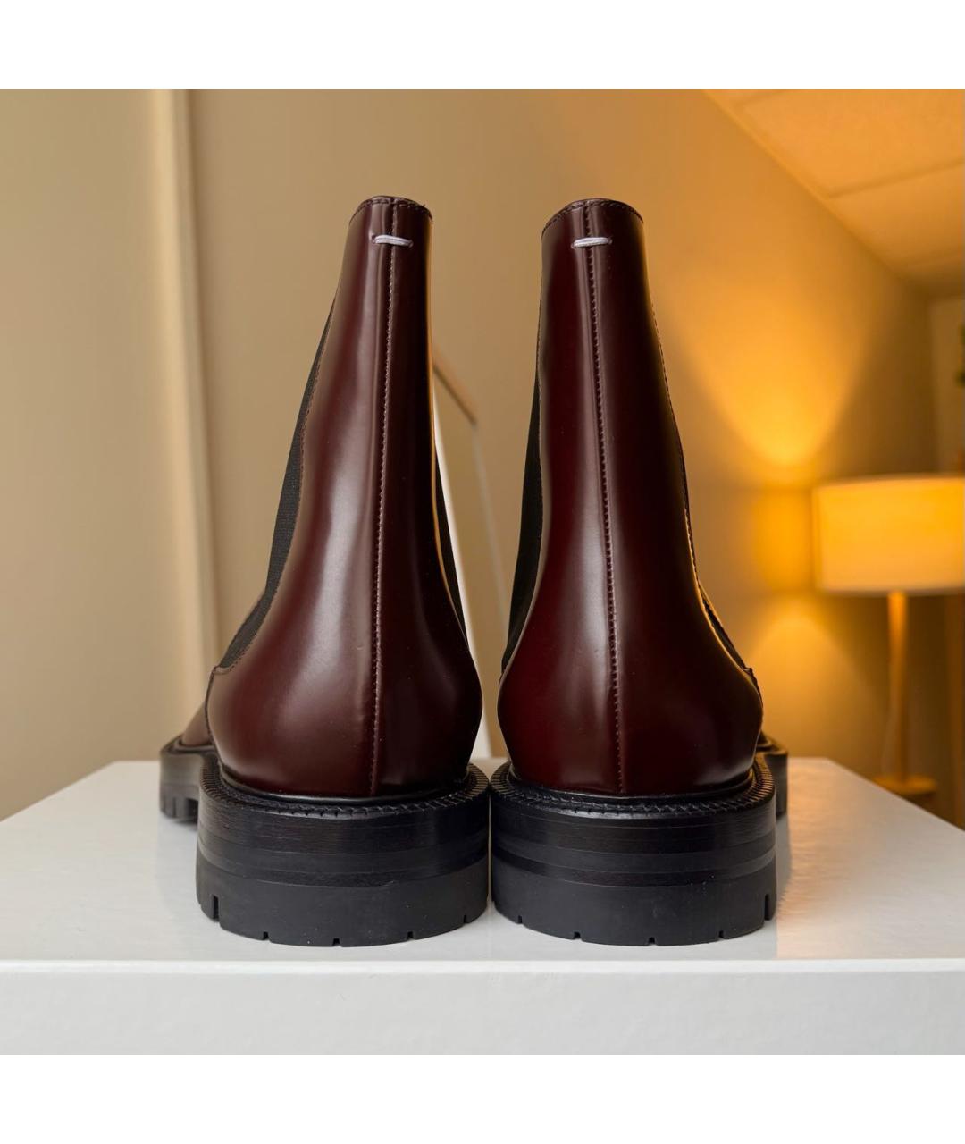 MAISON MARGIELA Бордовые кожаные высокие ботинки, фото 6