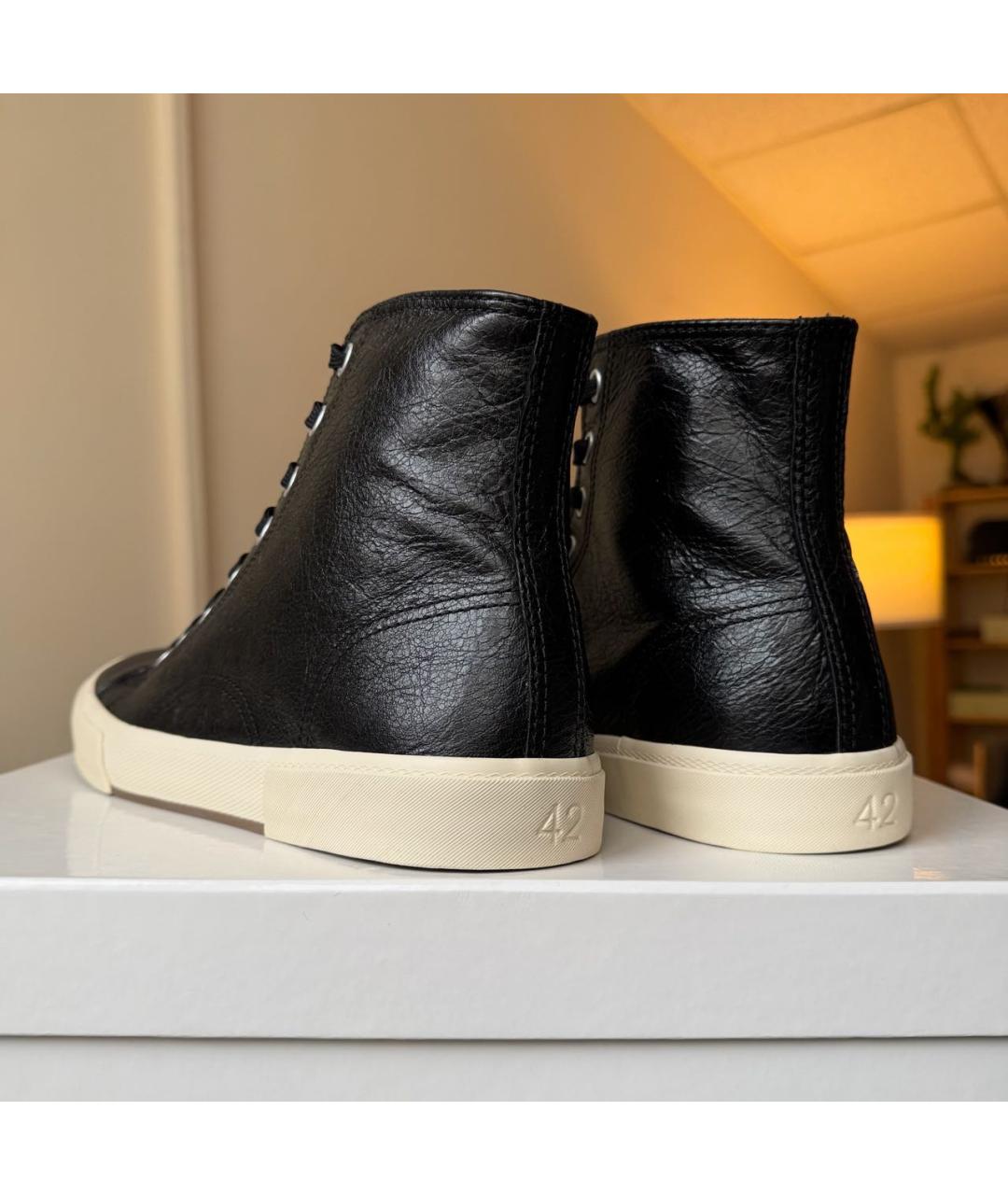BALENCIAGA Черные кожаные высокие кроссовки / кеды, фото 4