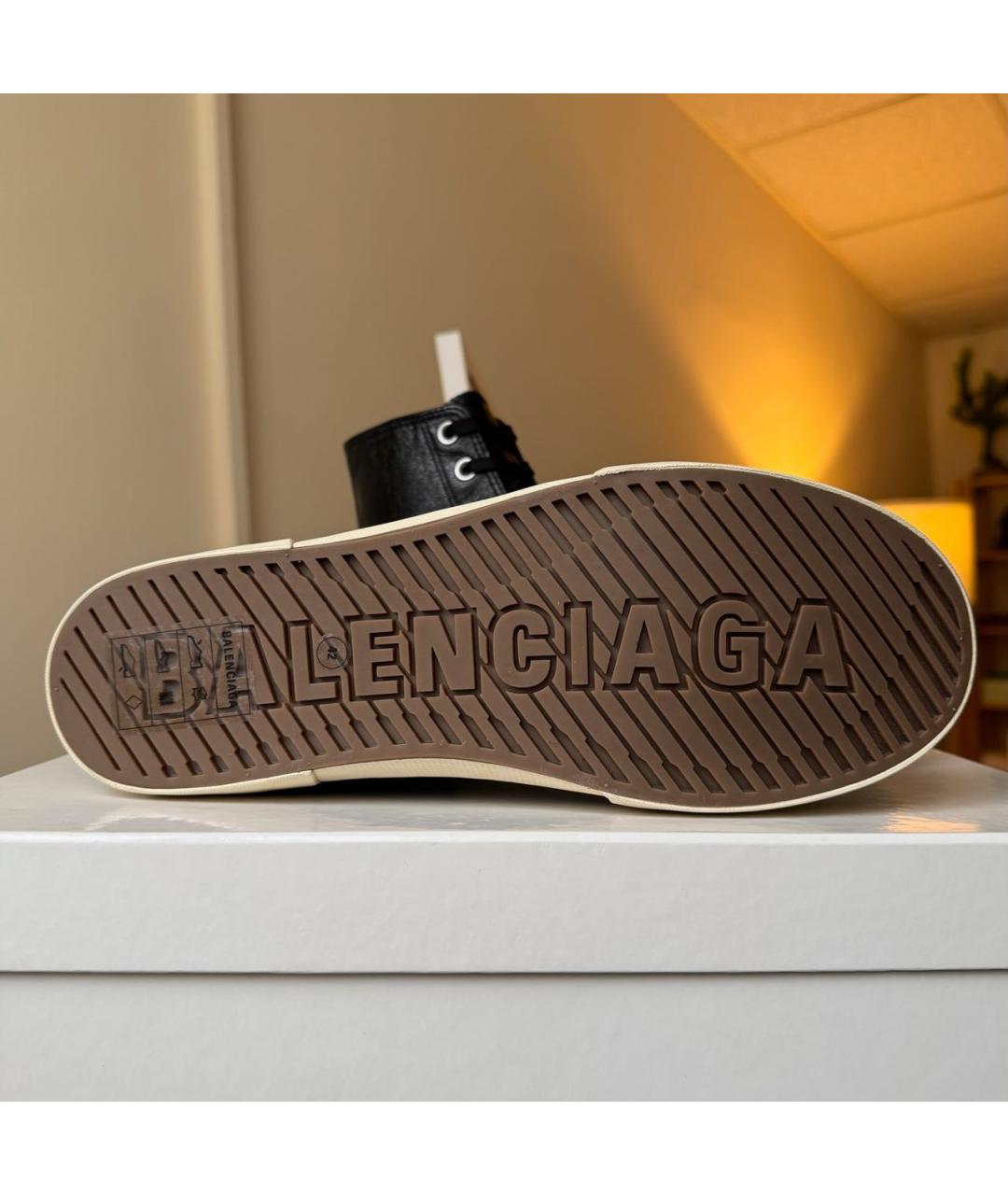 BALENCIAGA Черные кожаные высокие кроссовки / кеды, фото 6