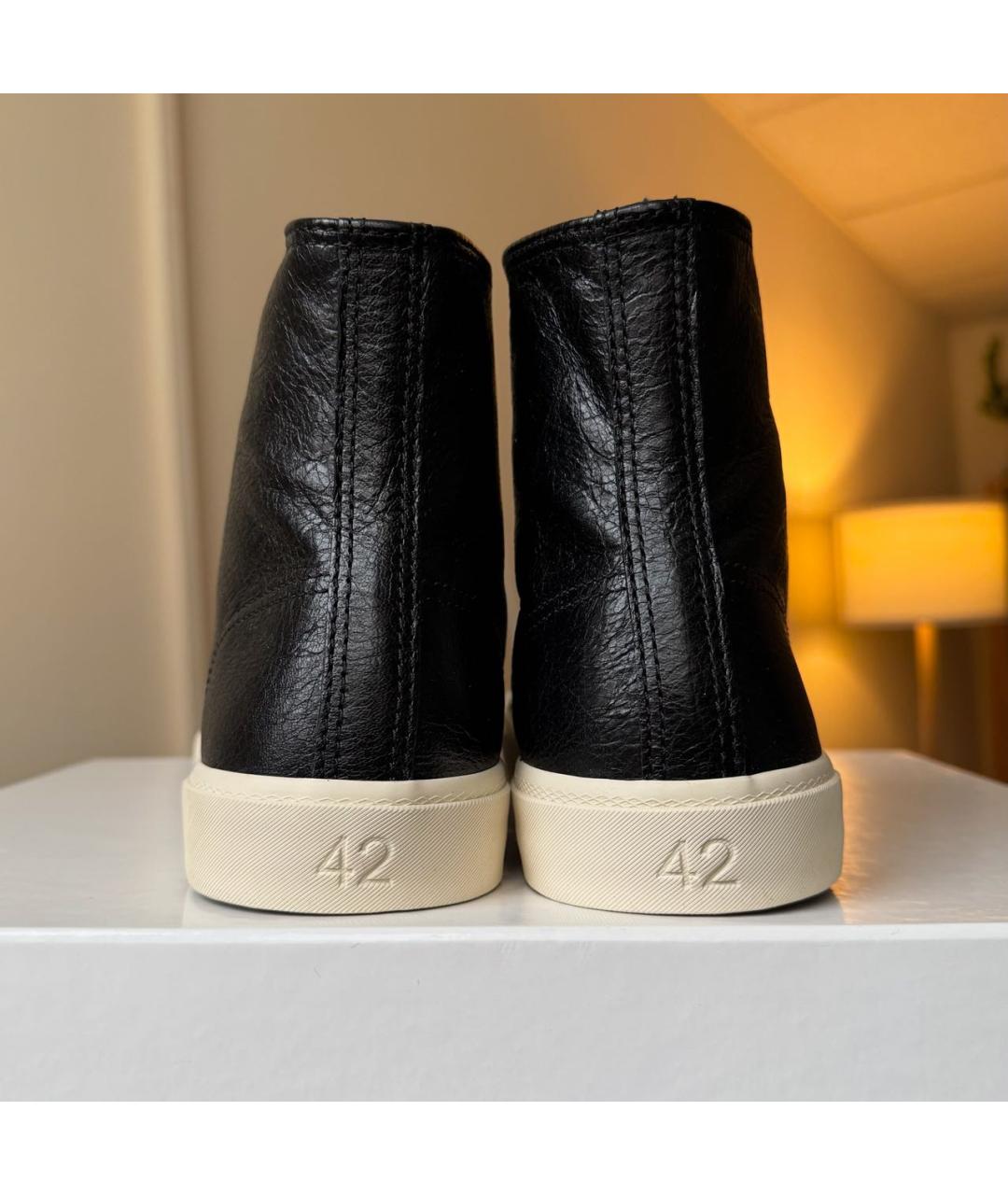 BALENCIAGA Черные кожаные высокие кроссовки / кеды, фото 5