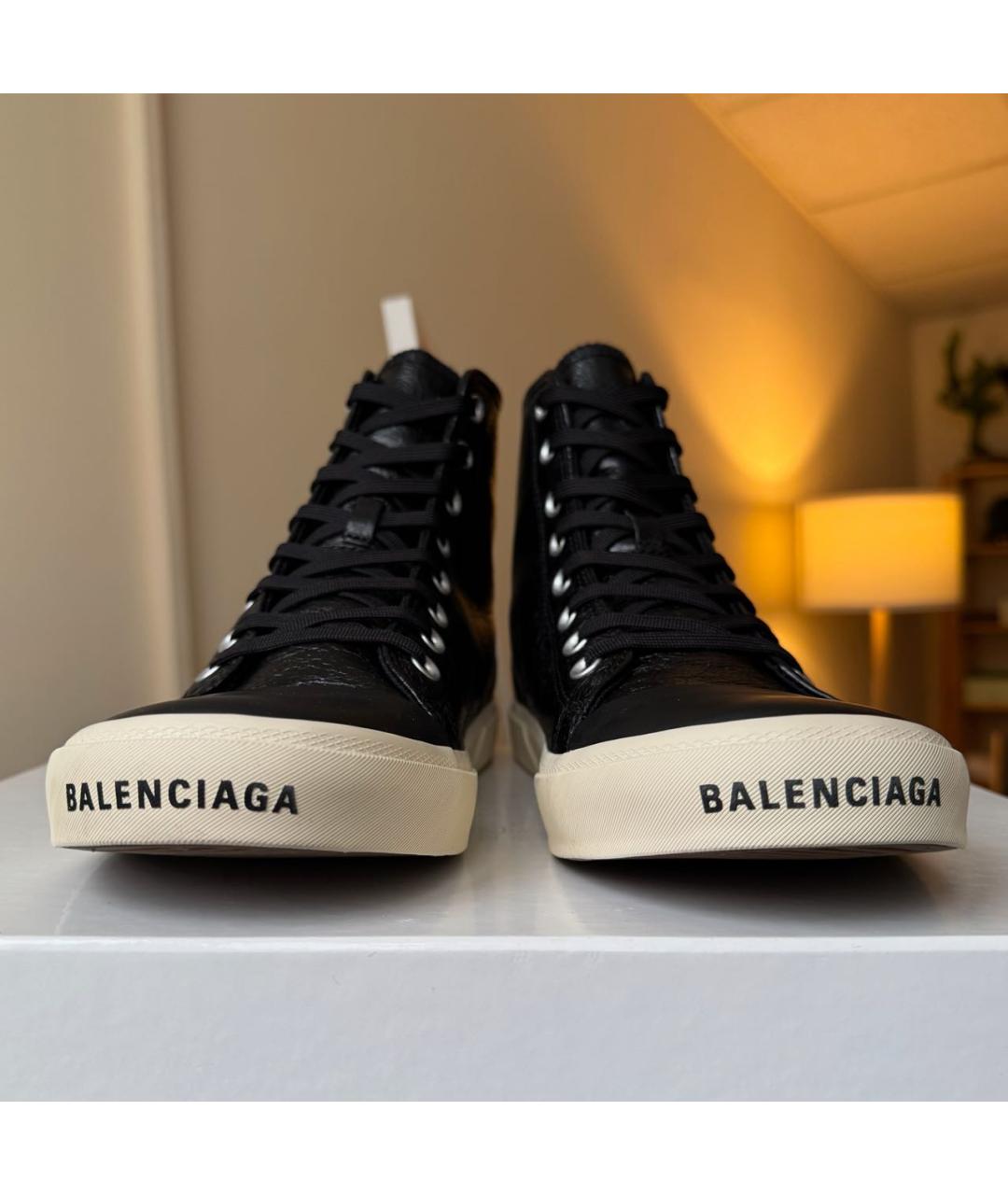 BALENCIAGA Черные кожаные высокие кроссовки / кеды, фото 3