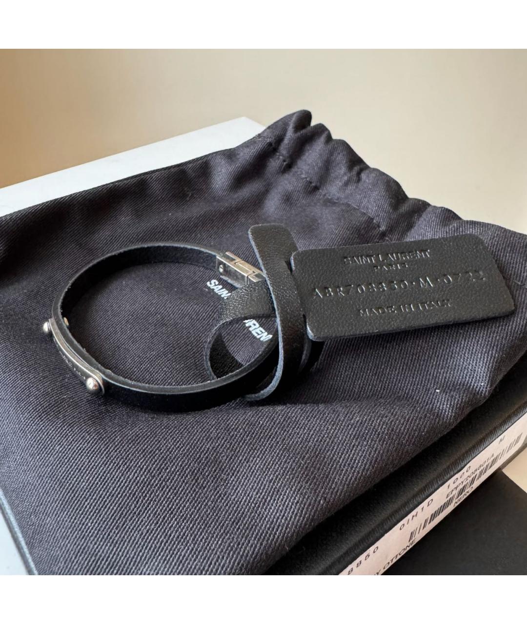 SAINT LAURENT Черный кожаный браслет, фото 2