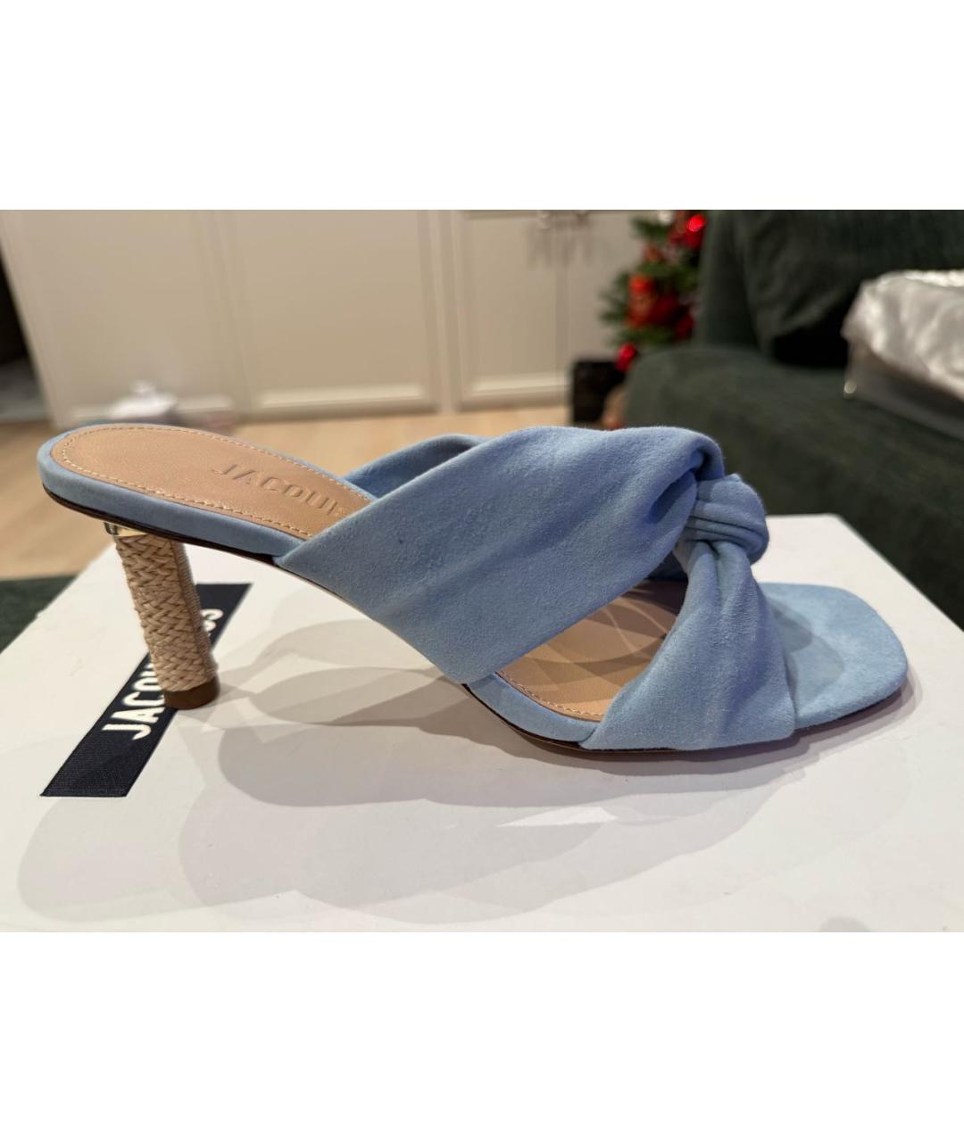 JACQUEMUS Голубые замшевые мюли, фото 9