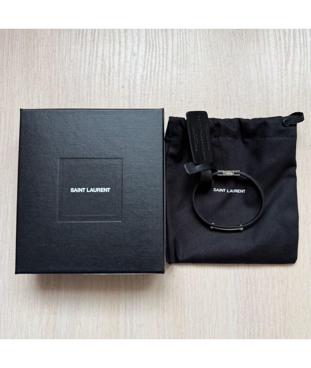 SAINT LAURENT Черный кожаный браслет, фото 8