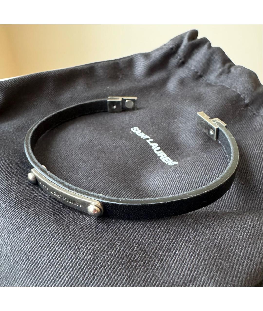 SAINT LAURENT Черный кожаный браслет, фото 4