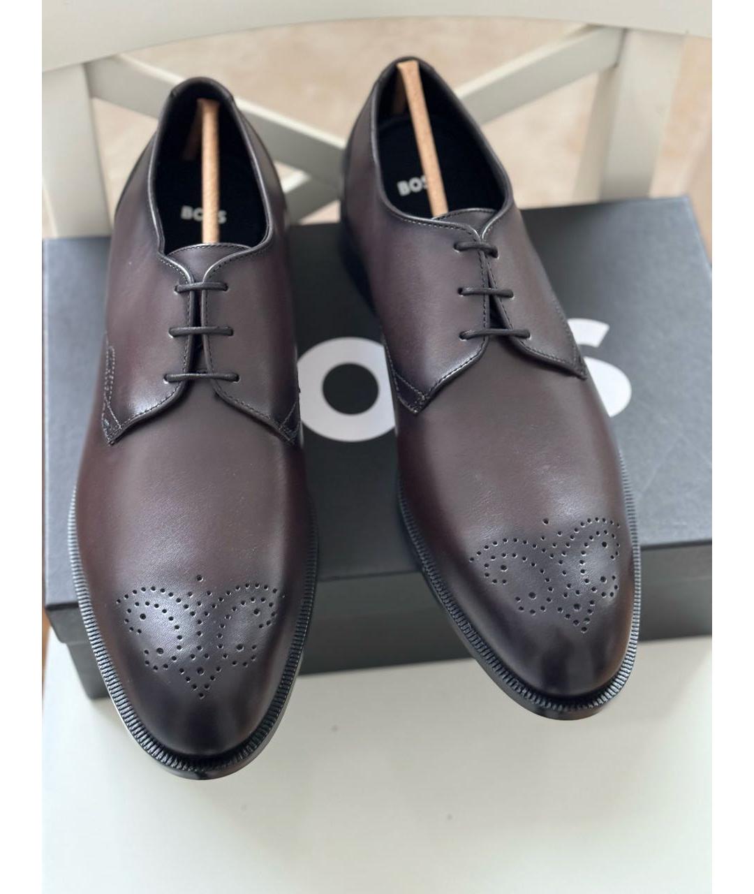 HUGO BOSS Антрацитовые кожаные туфли, фото 2