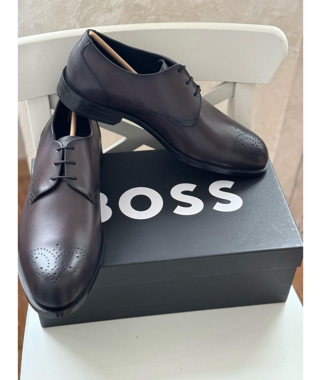 HUGO BOSS Антрацитовые кожаные туфли, фото 7