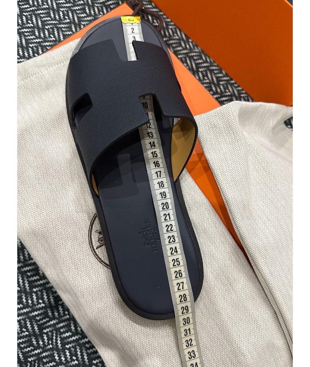 HERMES Темно-синие кожаные шлепанцы, фото 3