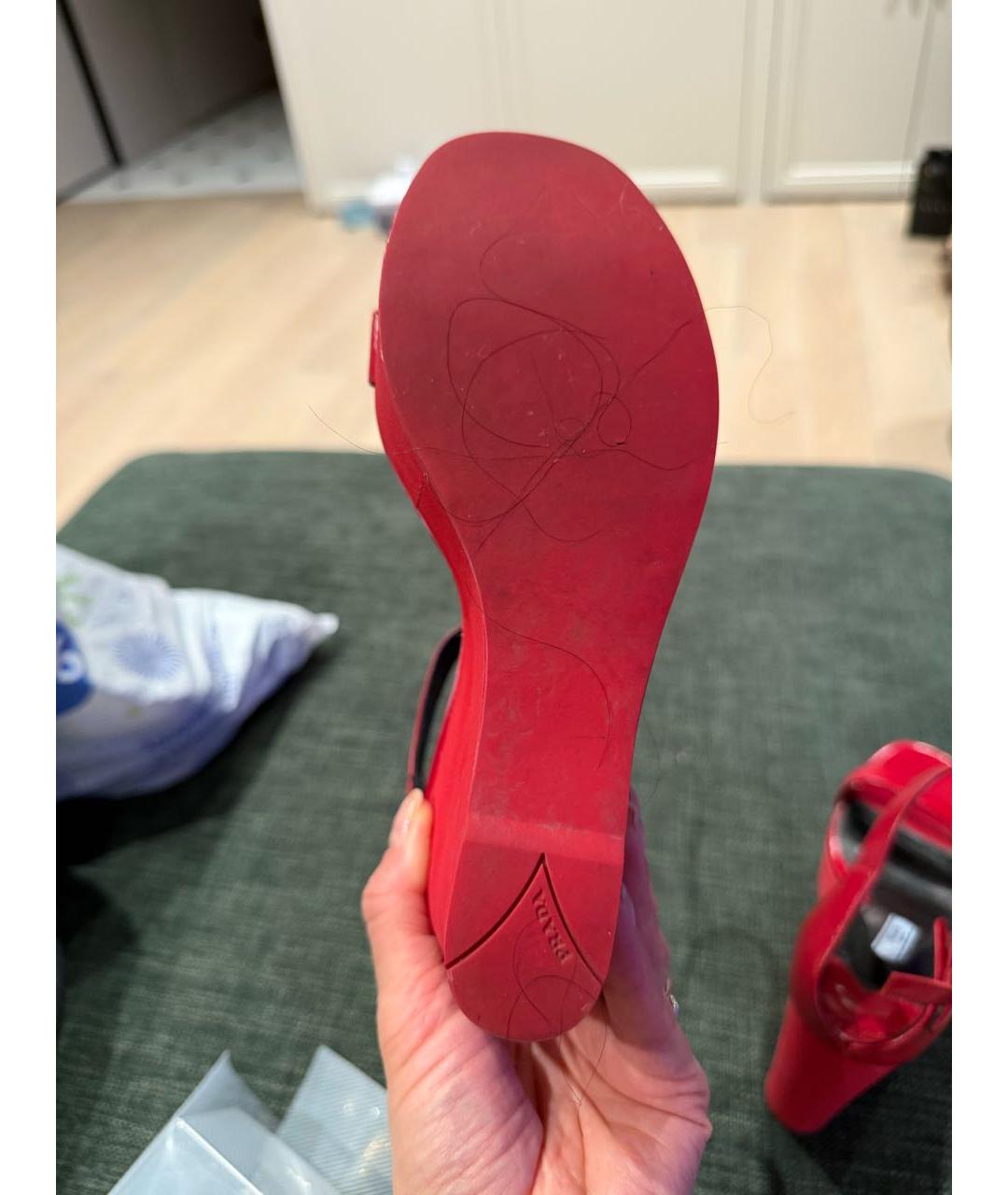 PRADA Красные кожаные босоножки, фото 5