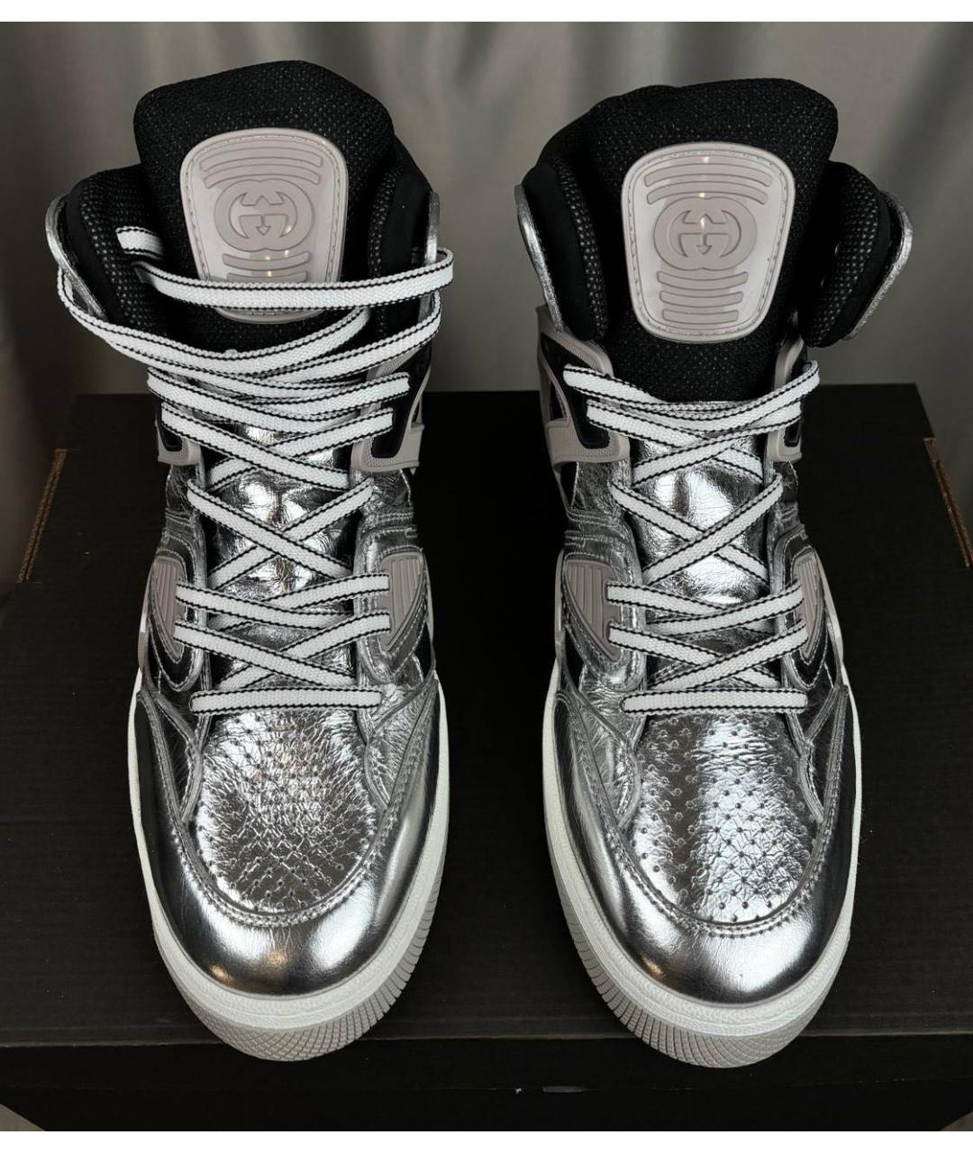 GUCCI Серебряные кожаные высокие кроссовки / кеды, фото 2
