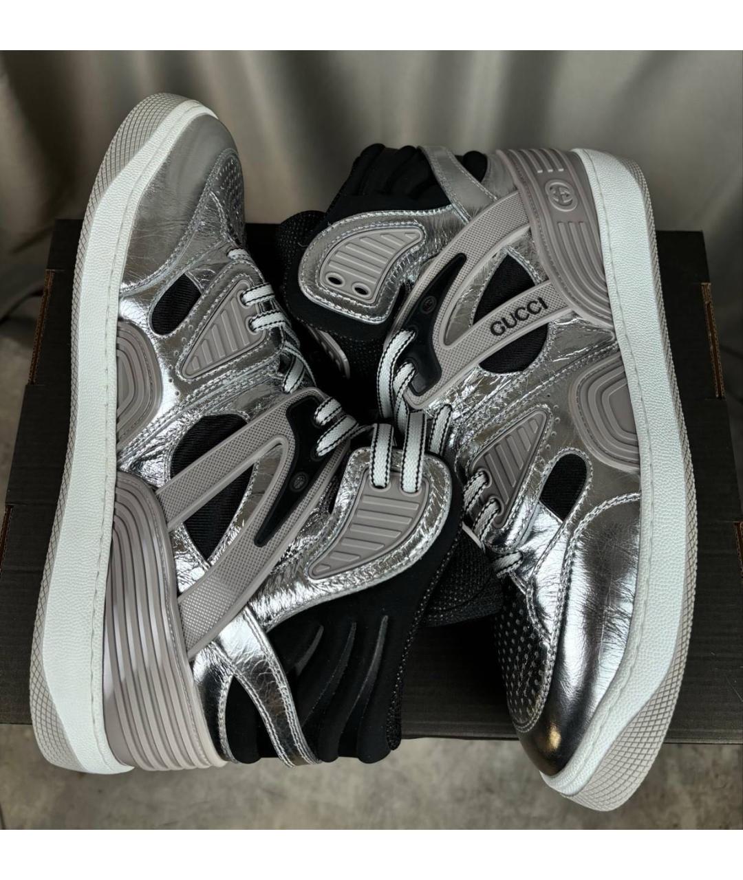GUCCI Серебряные кожаные высокие кроссовки / кеды, фото 3