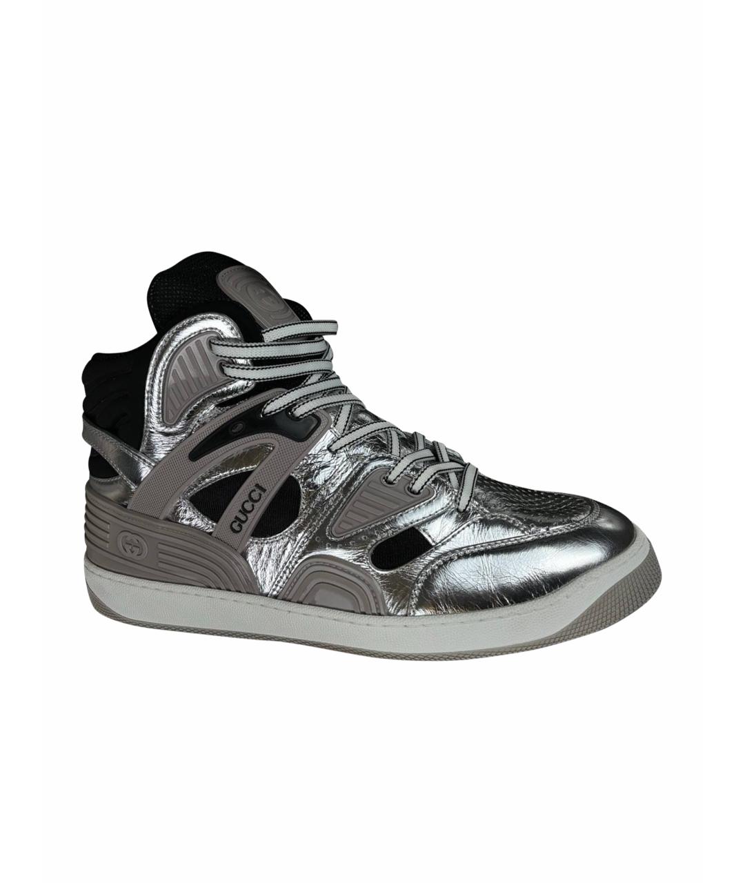 GUCCI Серебряные кожаные высокие кроссовки / кеды, фото 1