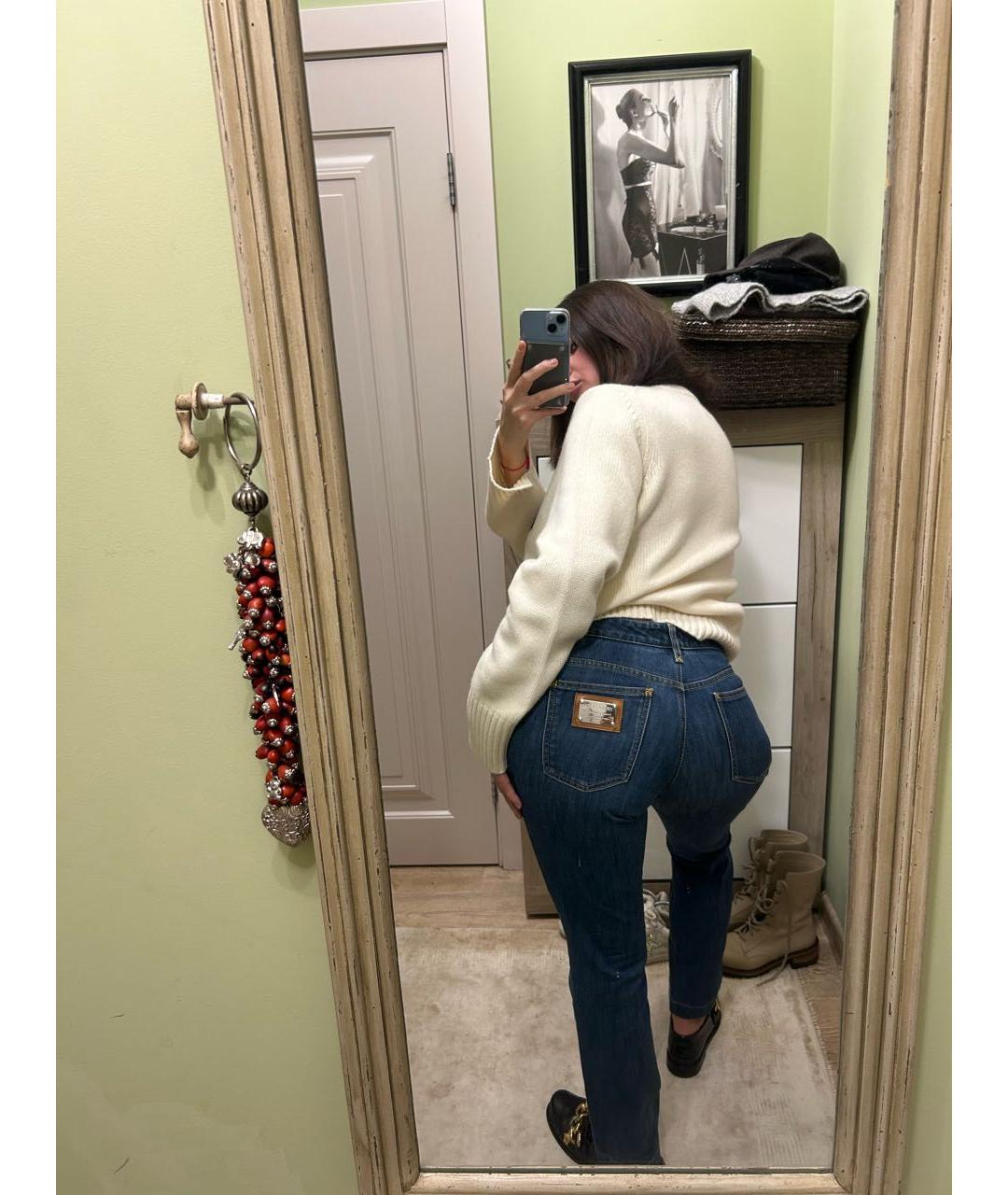 DOLCE&GABBANA Темно-синие хлопковые прямые джинсы, фото 8