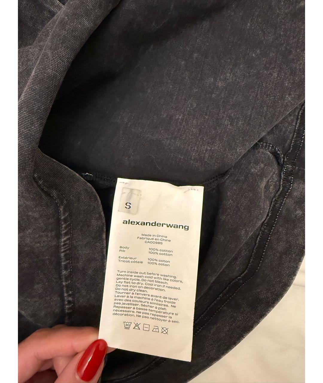 ALEXANDER WANG Серая хлопковая футболка, фото 4