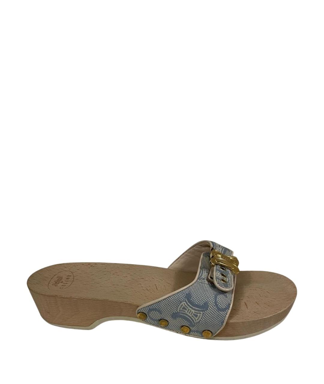 CELINE Голубые текстильные сабо, фото 1