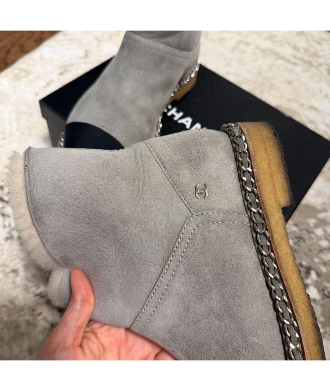CHANEL Серые замшевые полусапоги, фото 5