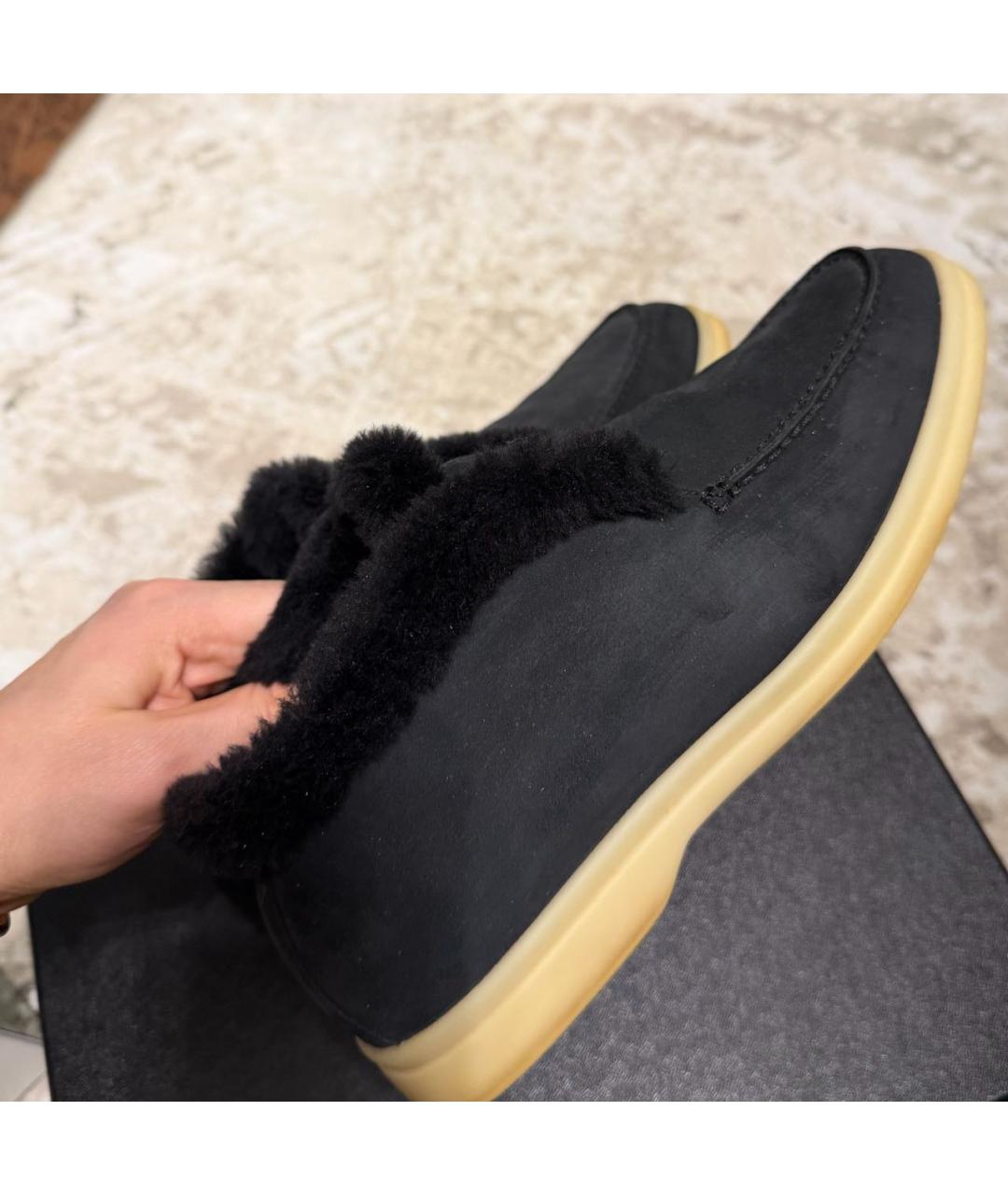 LORO PIANA Антрацитовые замшевые лоферы, фото 4