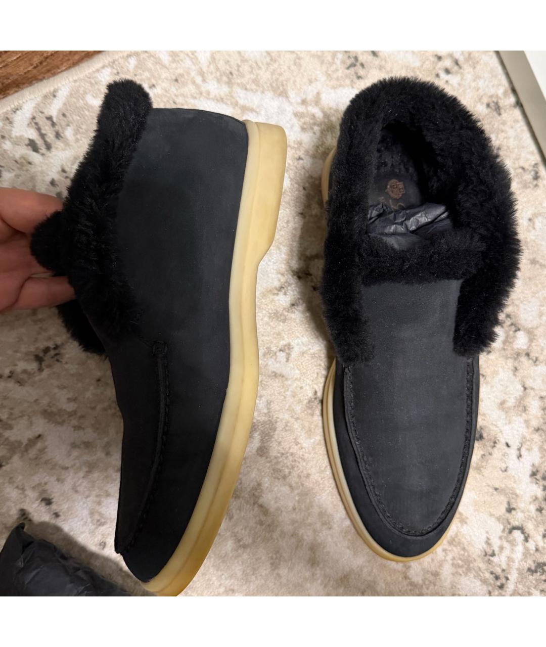 LORO PIANA Антрацитовые замшевые лоферы, фото 6