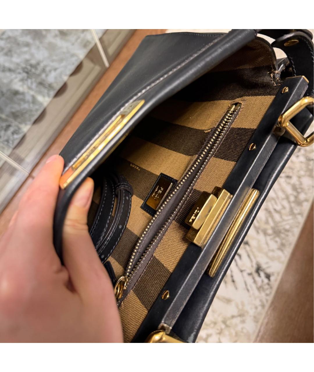 FENDI Черная кожаная сумка с короткими ручками, фото 5