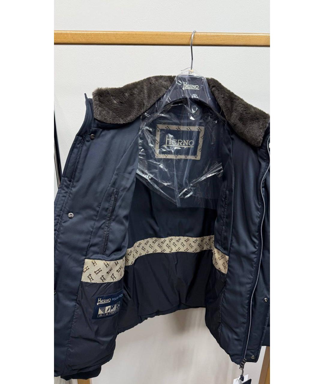 HERNO Темно-синяя полиэстеровая куртка, фото 3