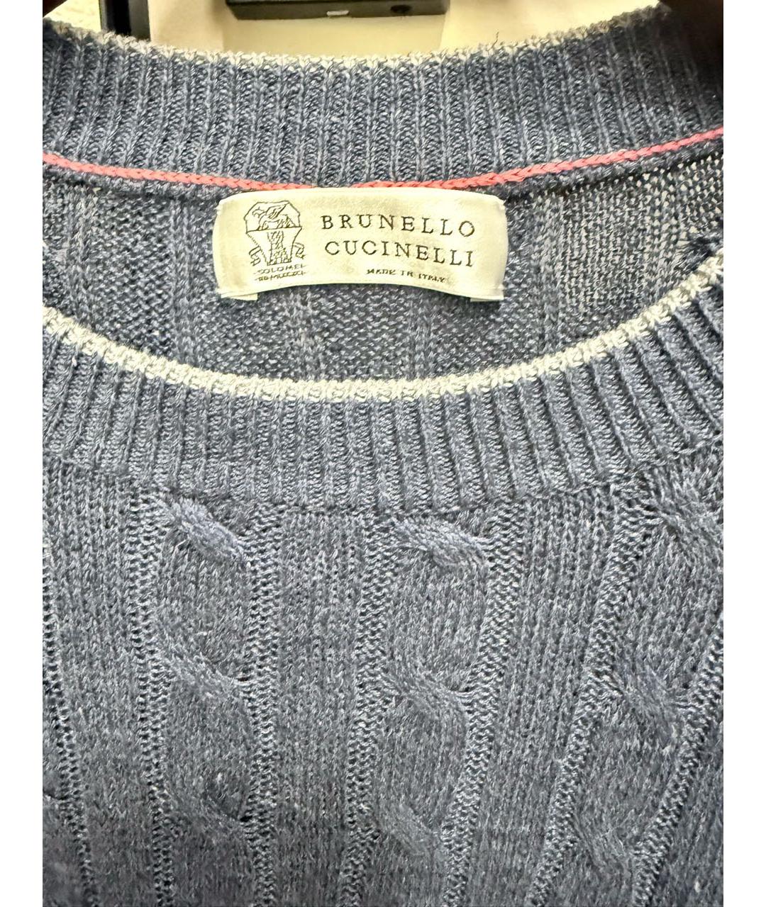 BRUNELLO CUCINELLI Темно-синий льняной джемпер / свитер, фото 3