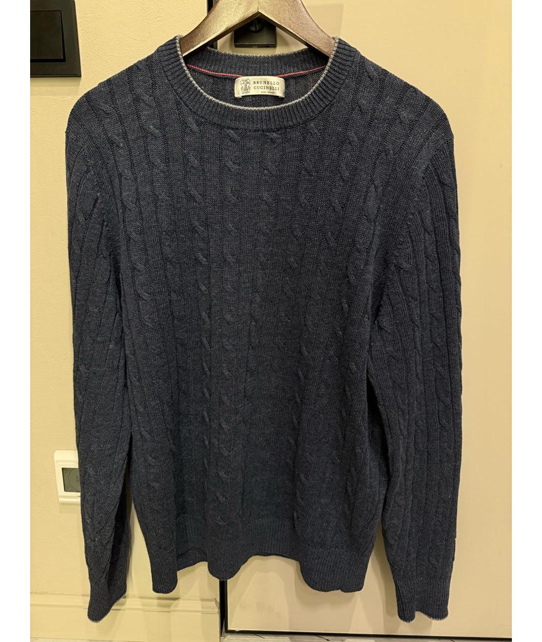 BRUNELLO CUCINELLI Темно-синий льняной джемпер / свитер, фото 5