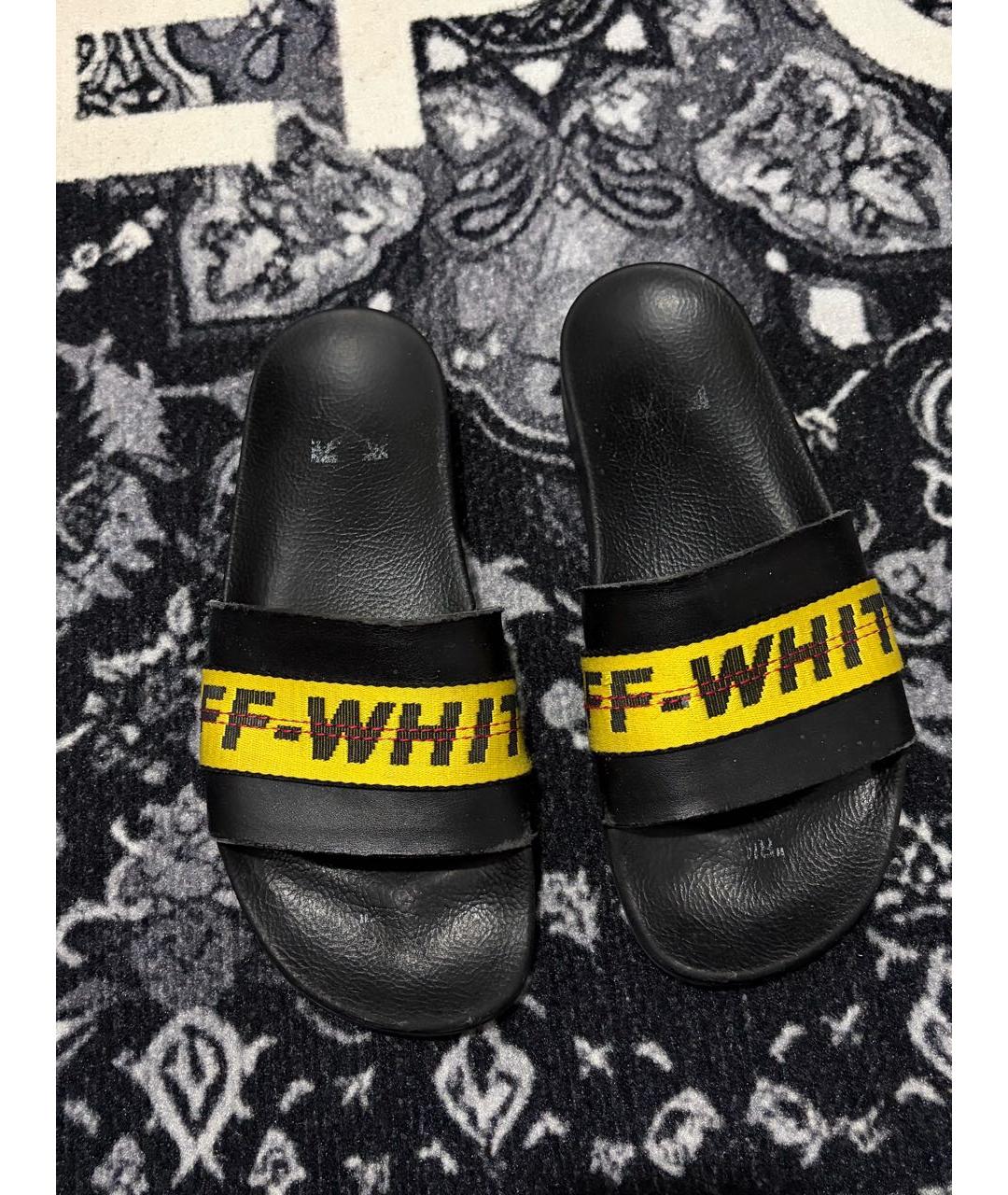 OFF-WHITE Черные кожаные шлепанцы, фото 2