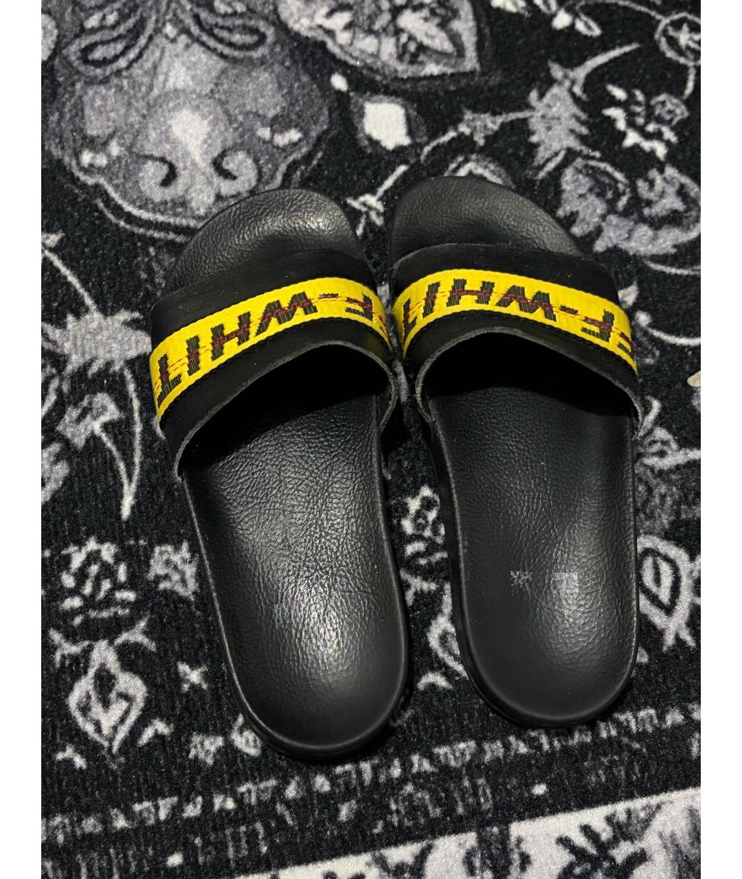 OFF-WHITE Черные кожаные шлепанцы, фото 4