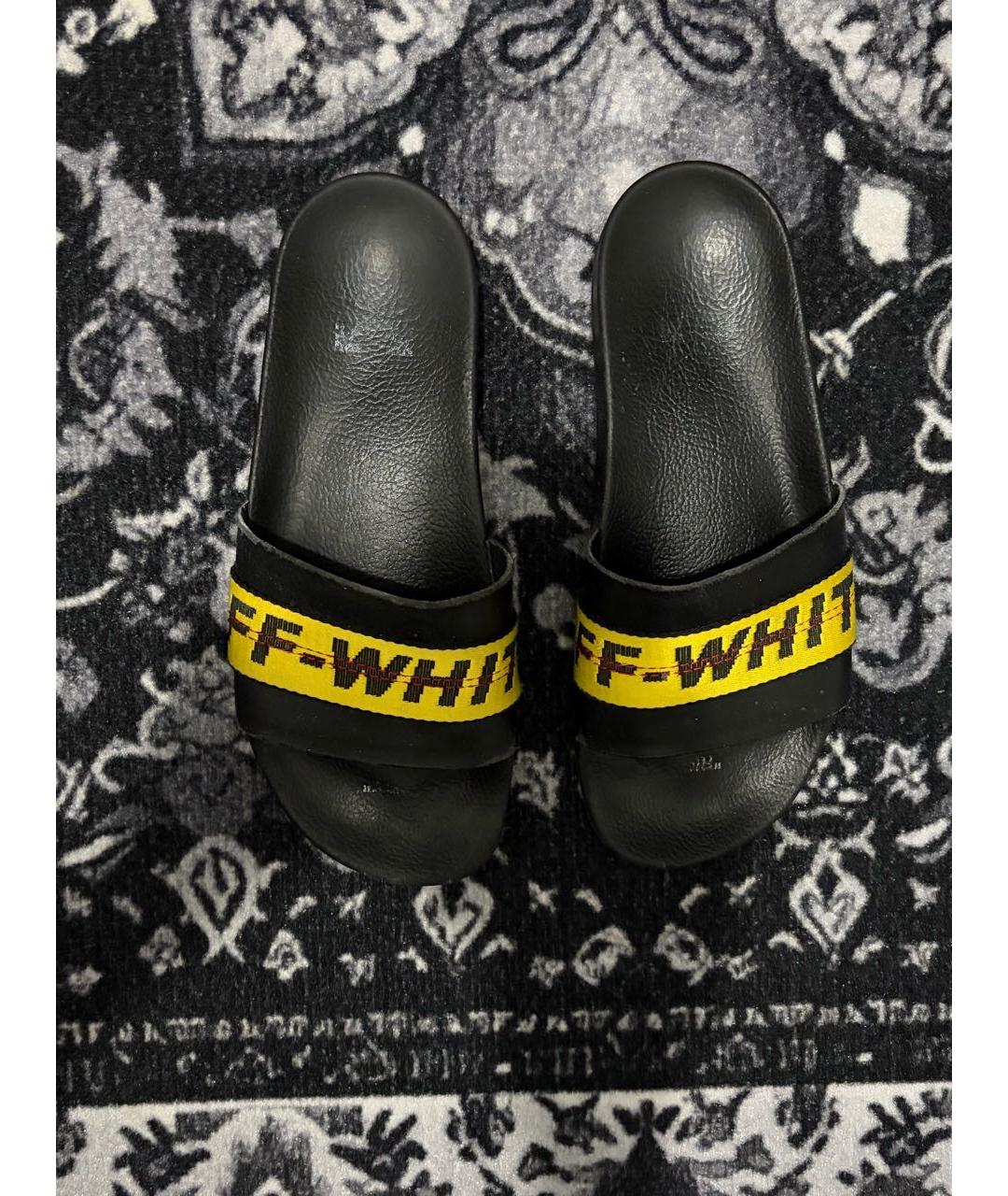 OFF-WHITE Черные кожаные шлепанцы, фото 3