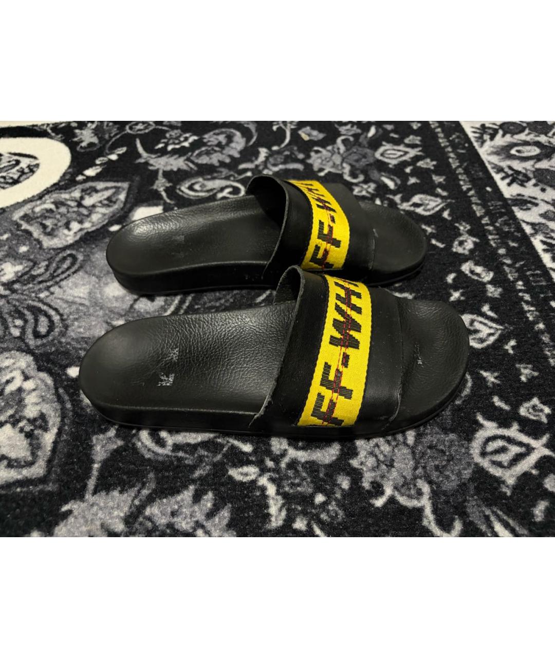 OFF-WHITE Черные кожаные шлепанцы, фото 6