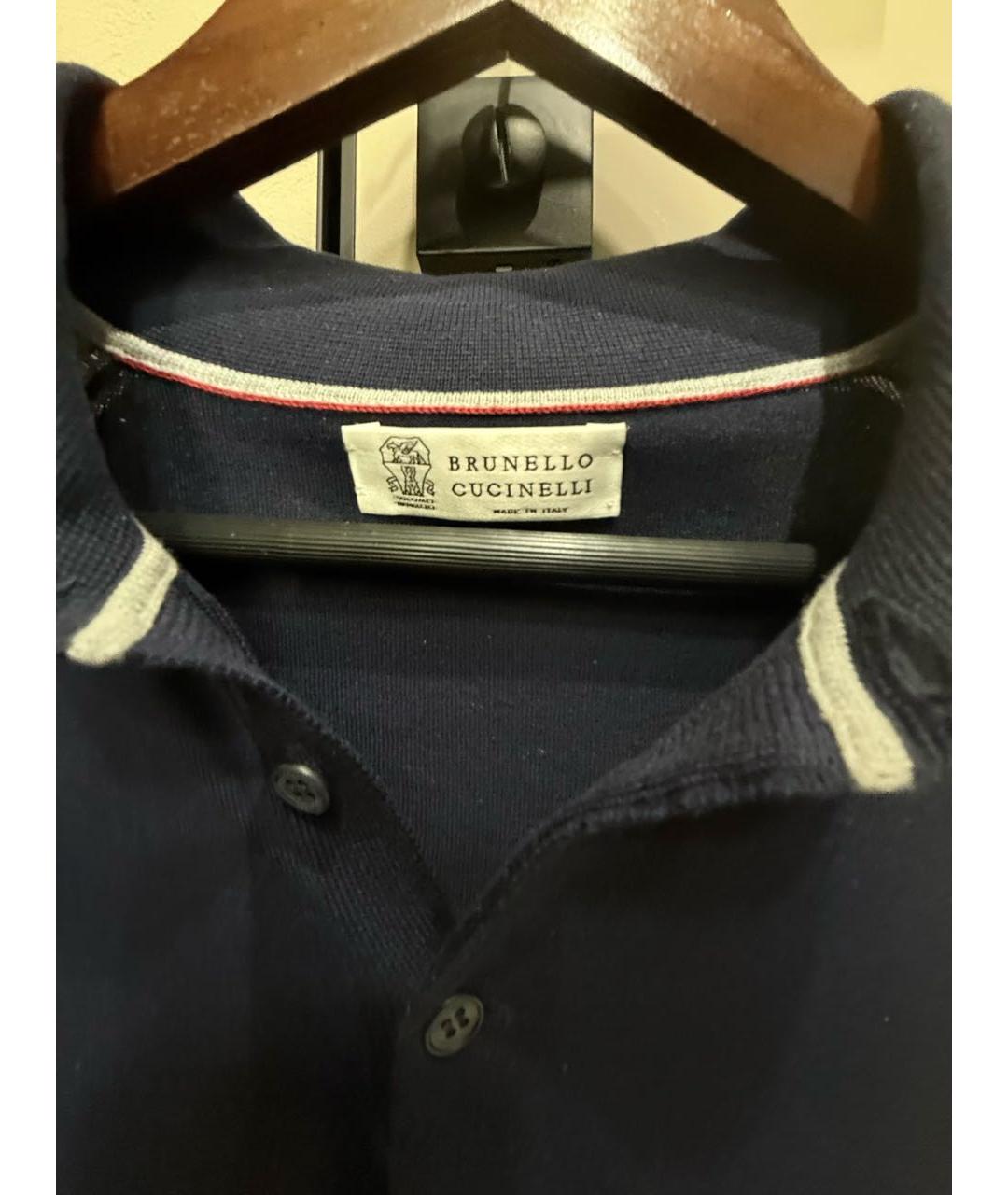 BRUNELLO CUCINELLI Темно-синее хлопковое поло с коротким рукавом, фото 3