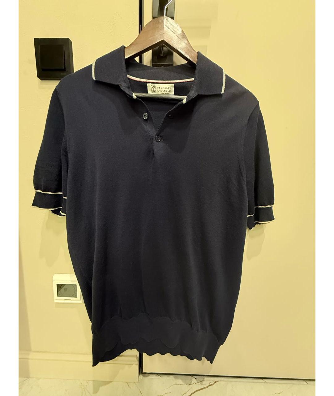 BRUNELLO CUCINELLI Темно-синее хлопковое поло с коротким рукавом, фото 5