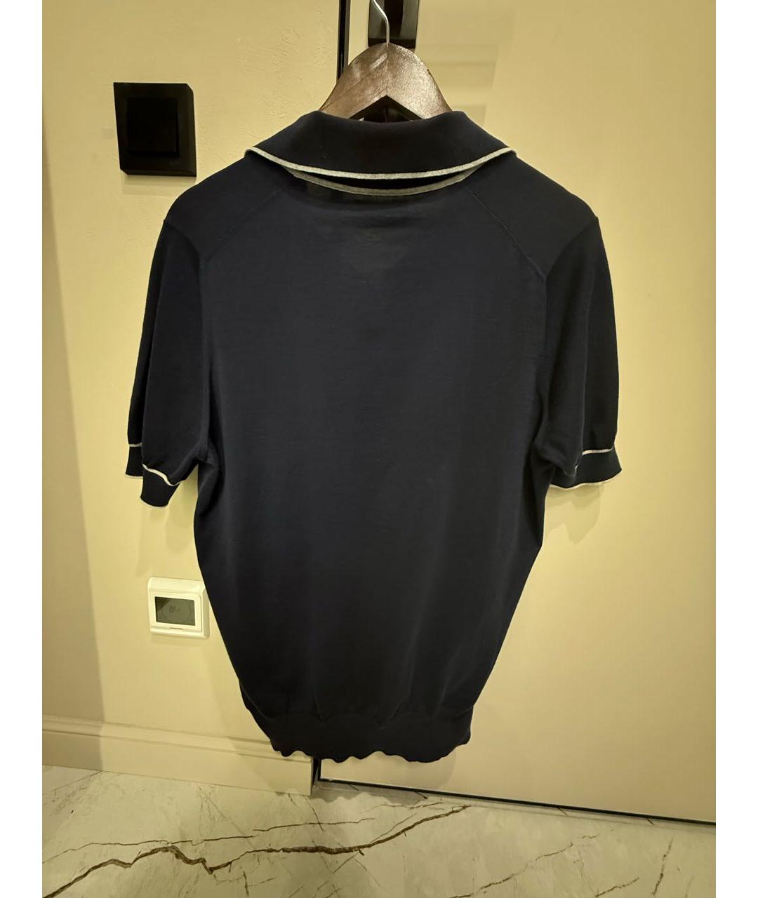 BRUNELLO CUCINELLI Темно-синее хлопковое поло с коротким рукавом, фото 2