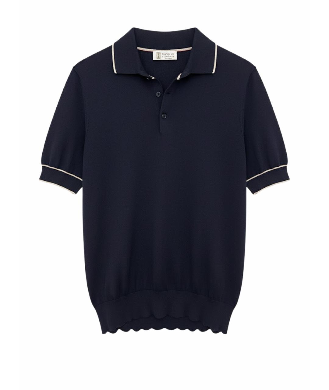 BRUNELLO CUCINELLI Темно-синее хлопковое поло с коротким рукавом, фото 1
