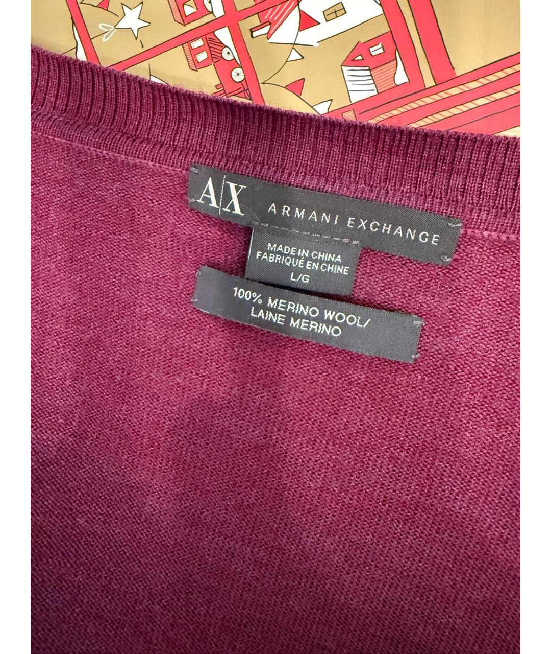 ARMANI EXCHANGE Бордовый шерстяной кардиган, фото 3