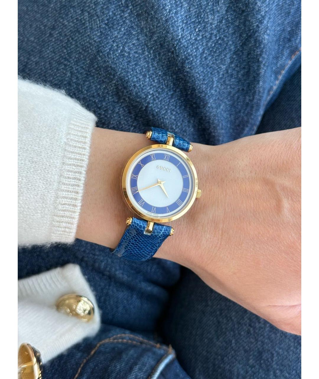 GUCCI Синие позолоченные часы, фото 4