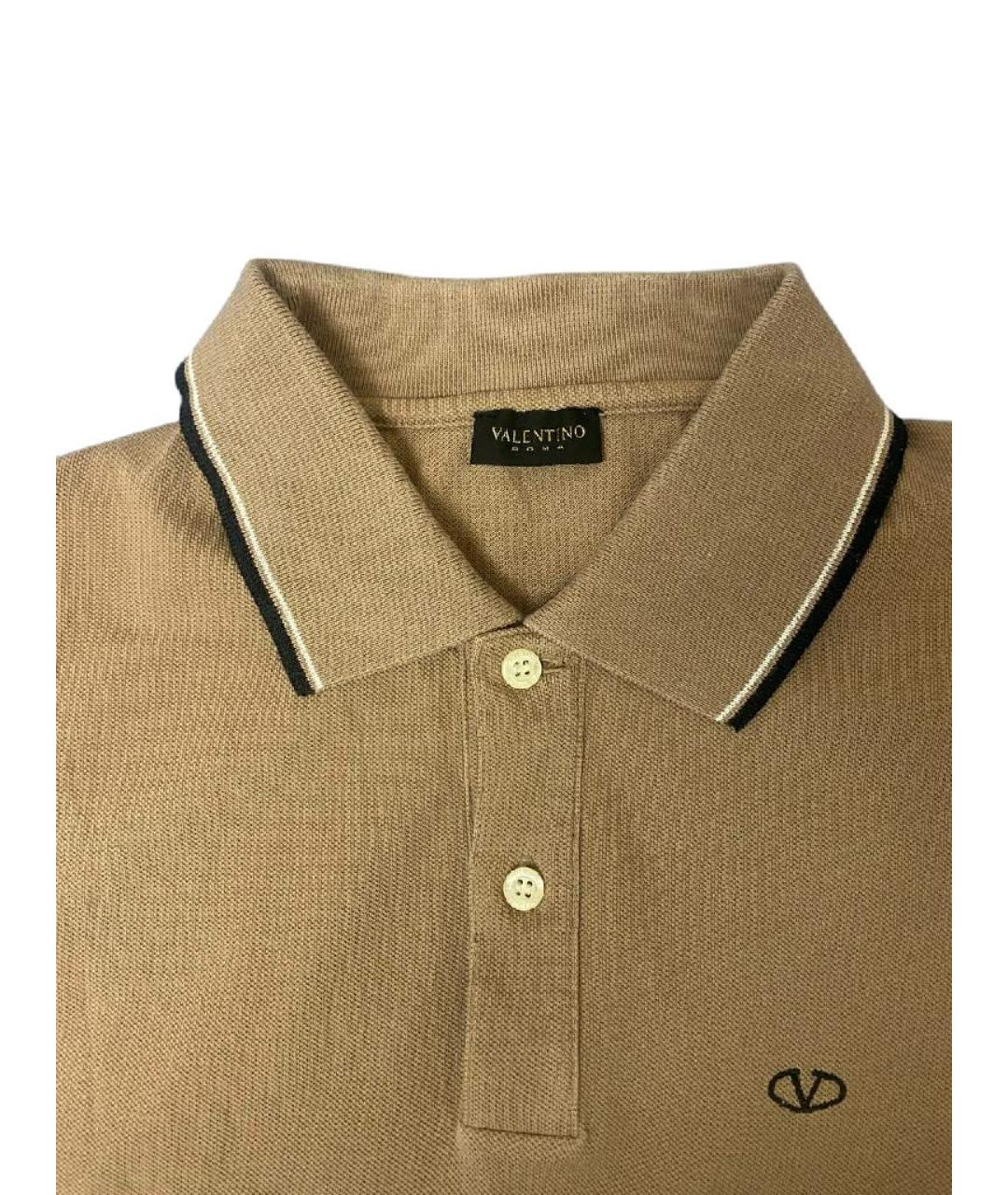 VALENTINO Бежевое хлопковое поло с коротким рукавом, фото 3