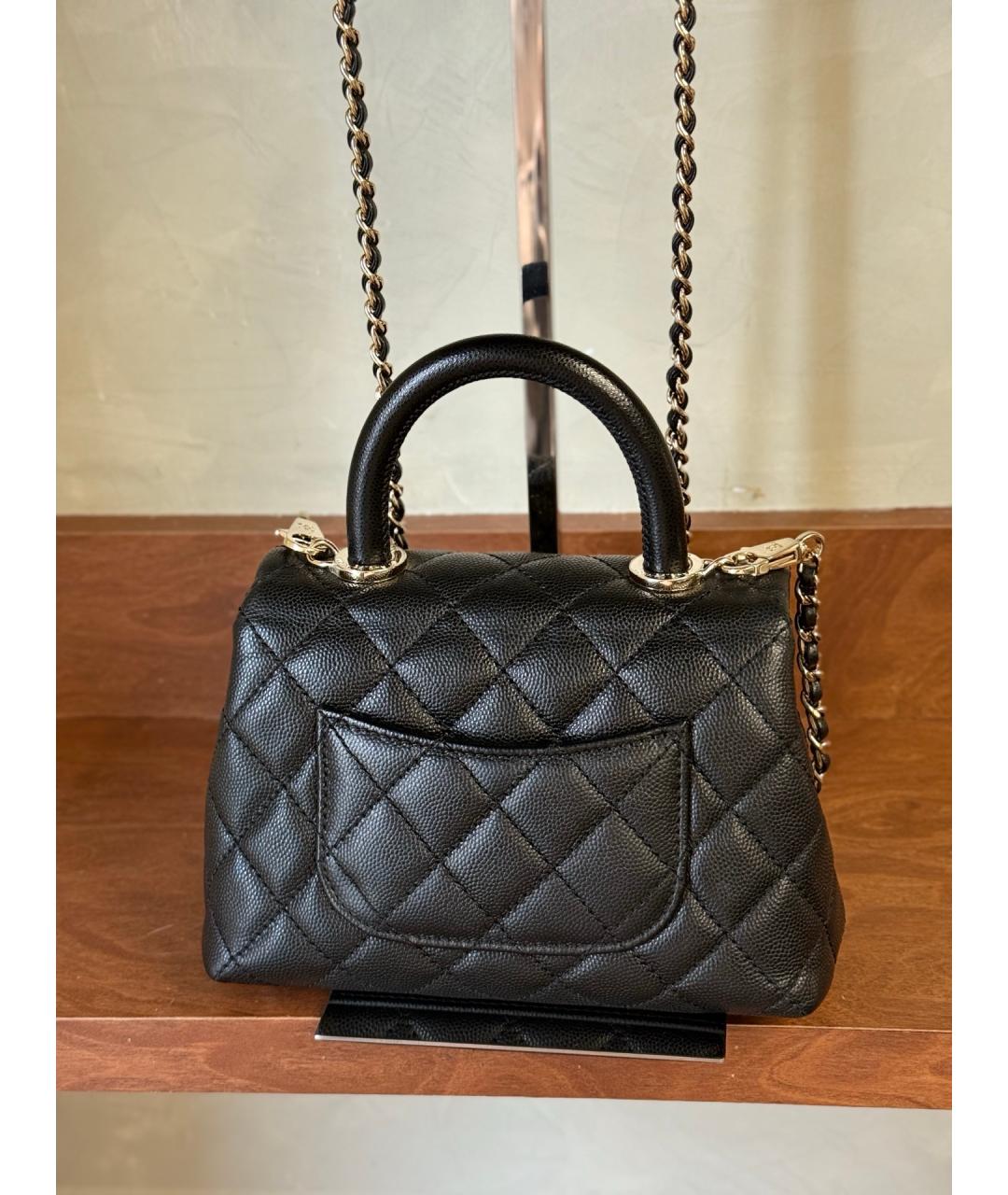 CHANEL Черная кожаная сумка с короткими ручками, фото 5