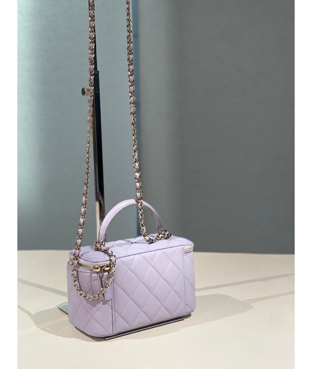 CHANEL Фиолетовая кожаная сумка с короткими ручками, фото 4