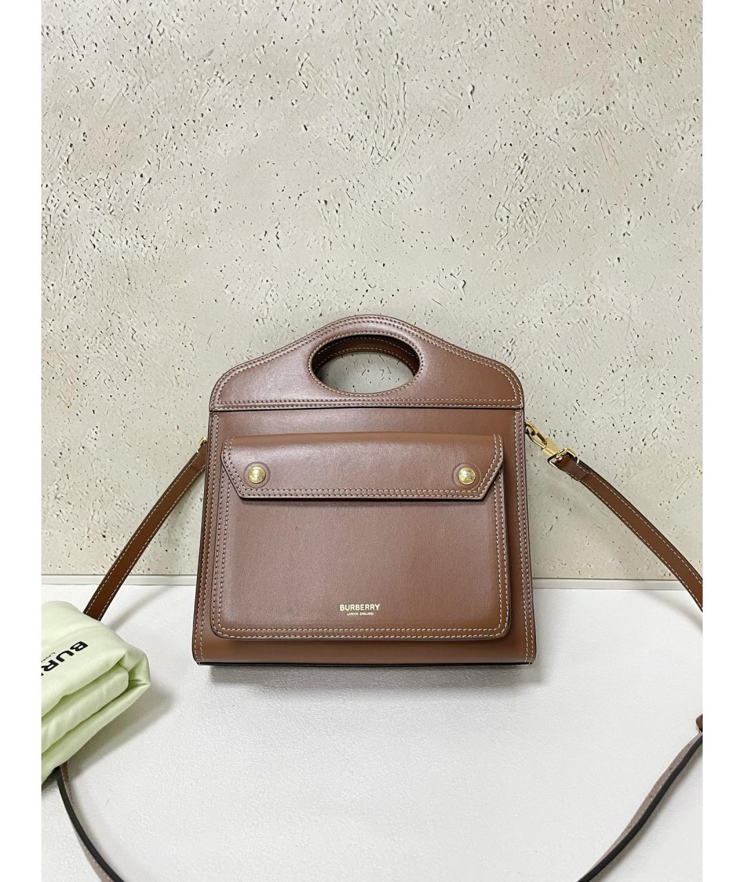 BURBERRY Коричневая кожаная сумка тоут, фото 7